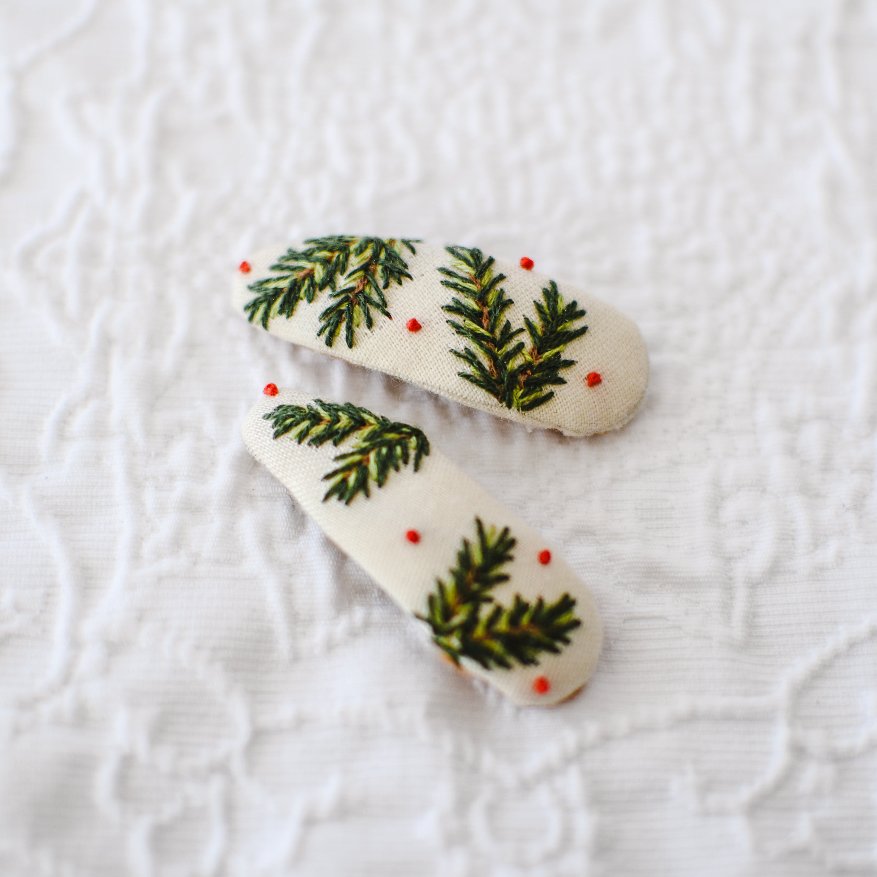 Christmas Tree Hand Embroidery Hair Clips Set of 2