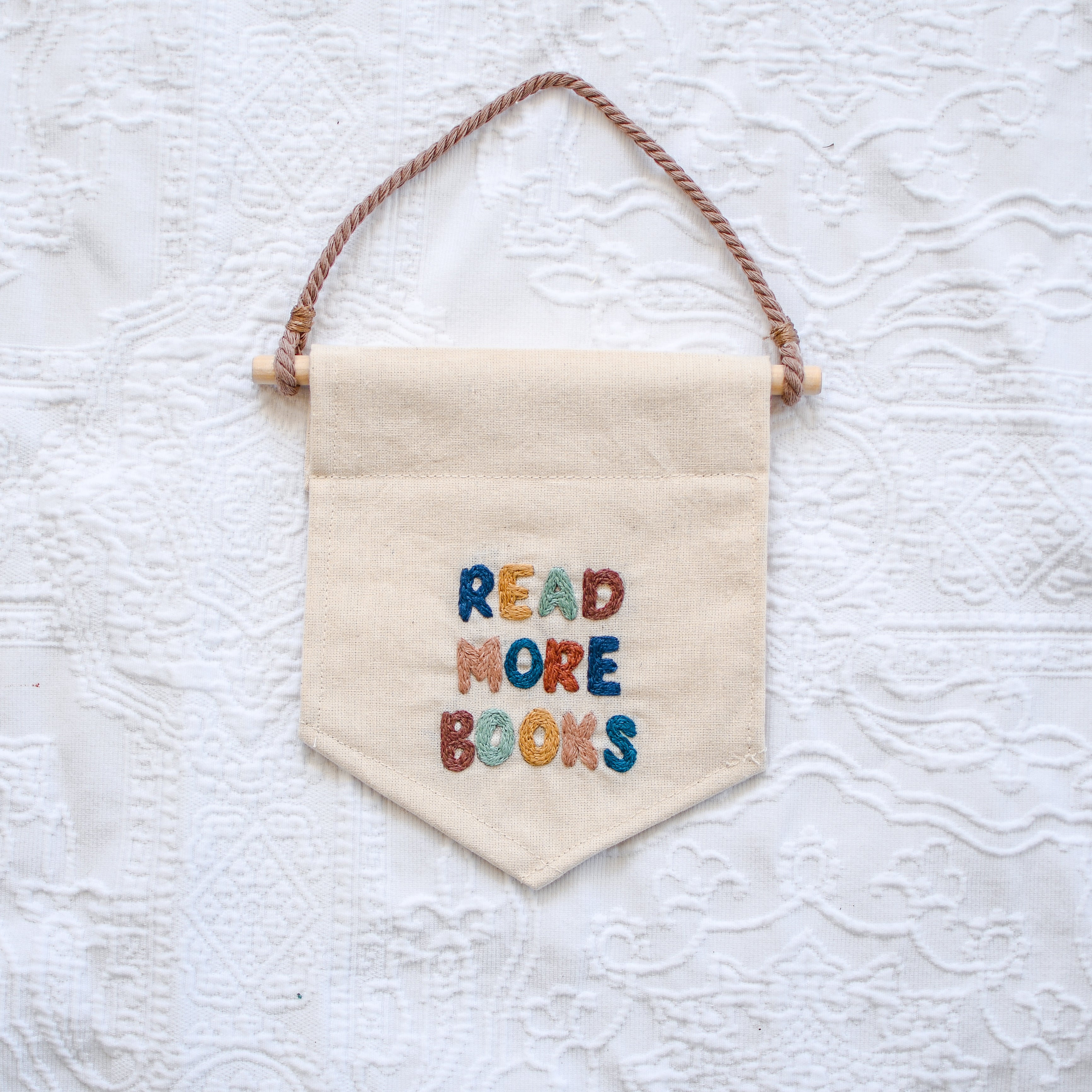 Read More Books Hand Embroidery Banner