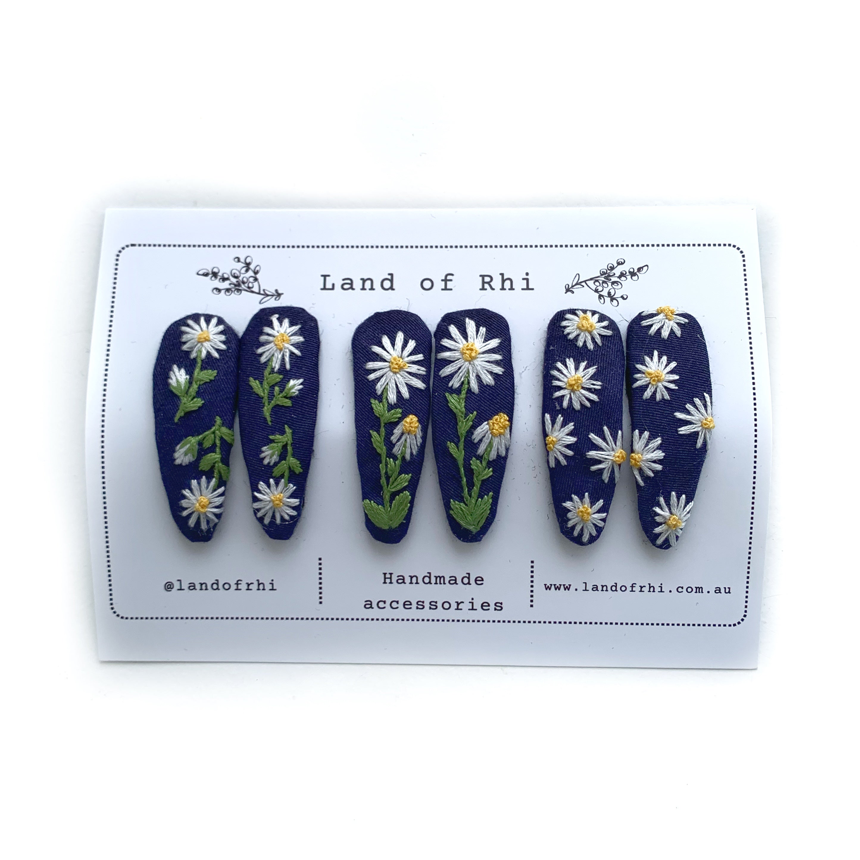 Blue Daisy Embroidery Hair Clips Set of 6