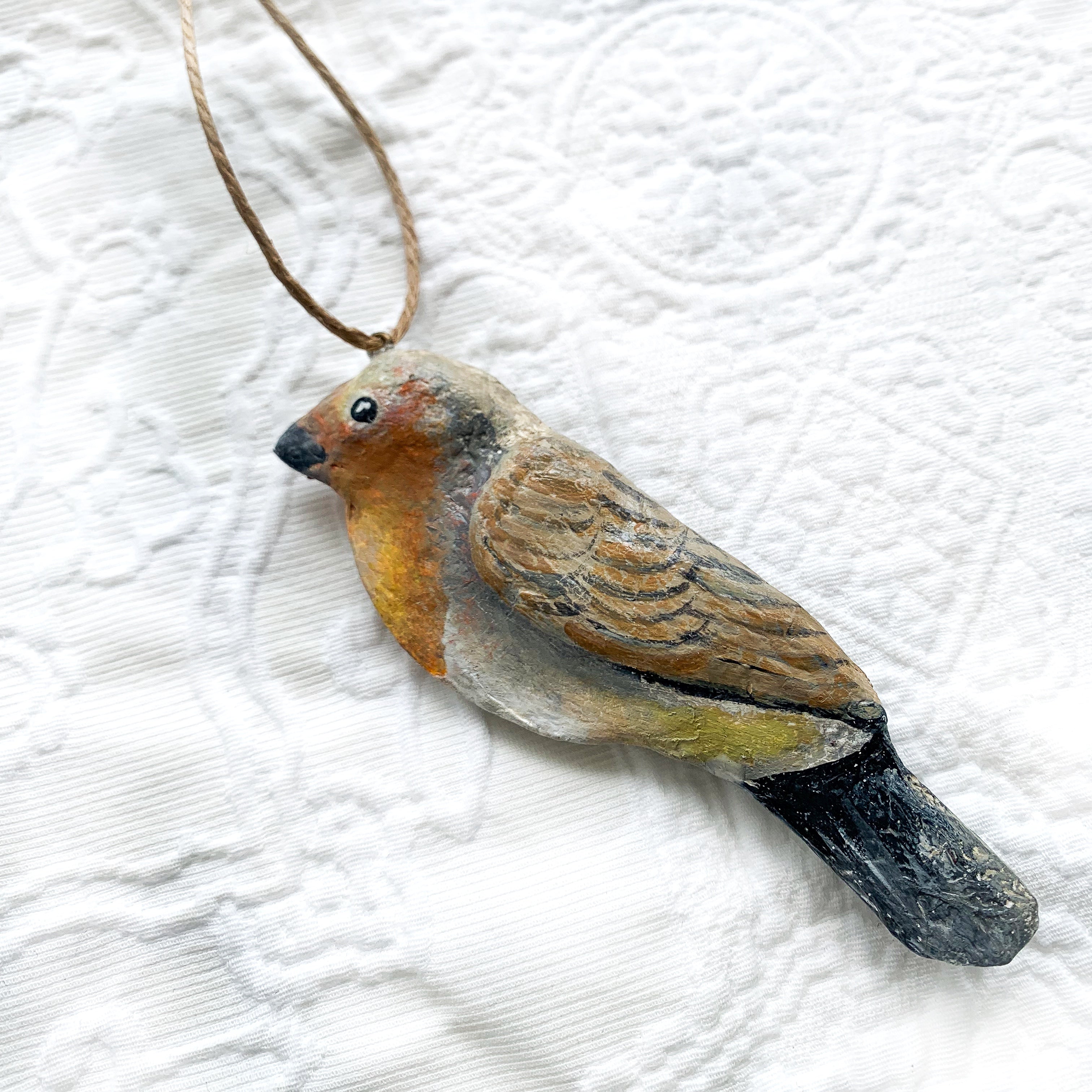 Sparrow hand painted bird Christmas Ornament