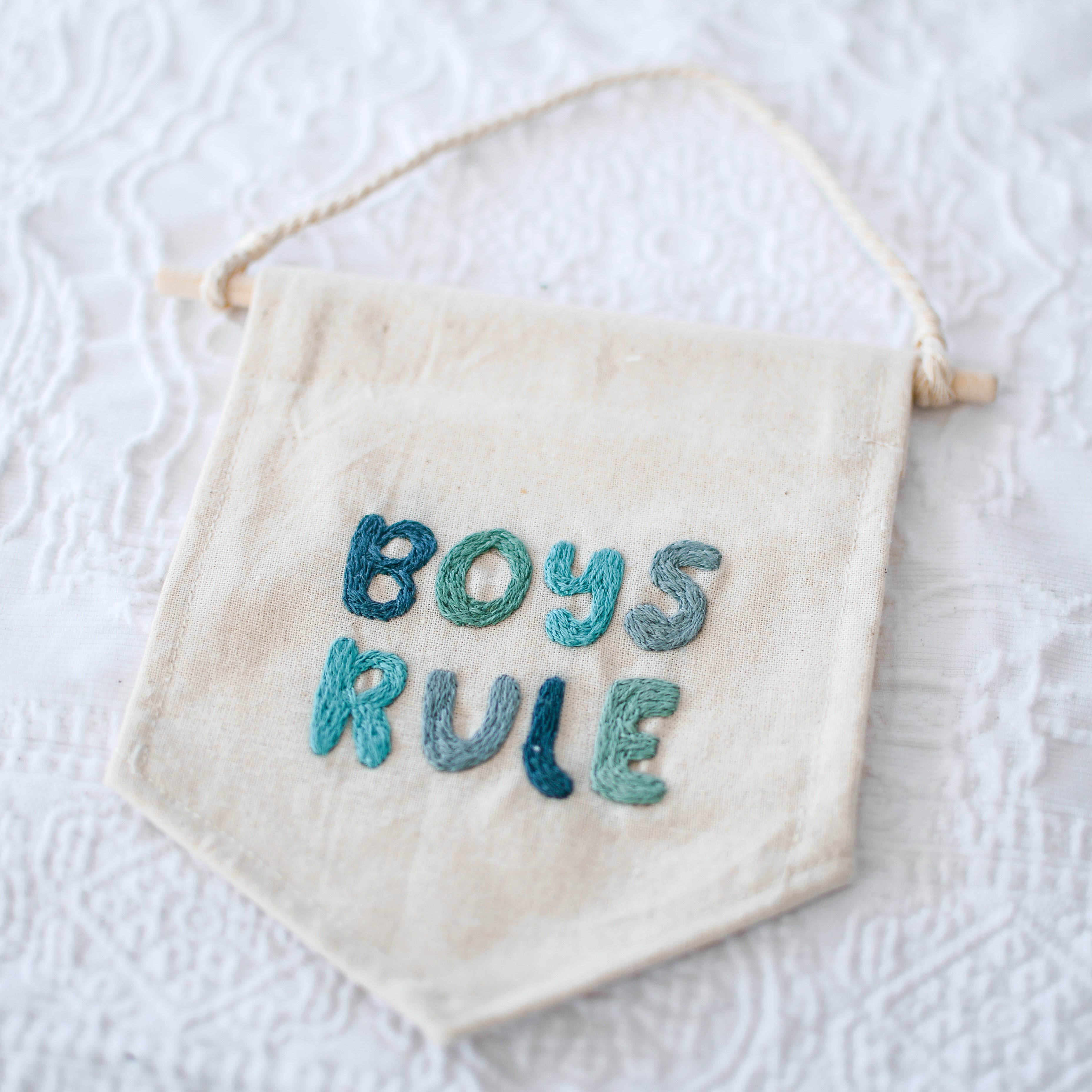 Boys Rule Hand Embroidery Banner