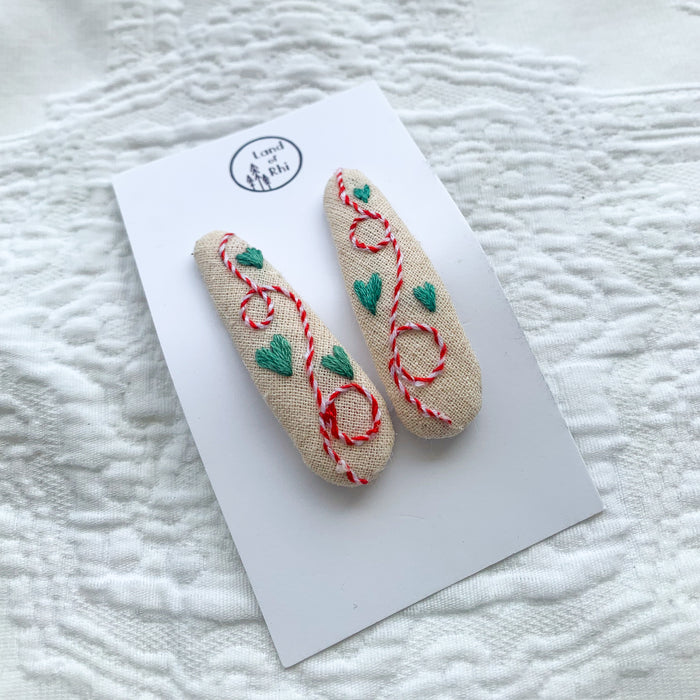 Christmas Vine Hand Embroidery Hair Clips Set of 2