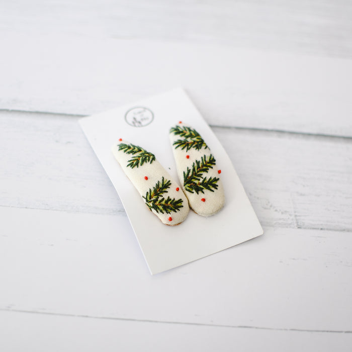 Christmas Tree Hand Embroidery Hair Clips Set of 2