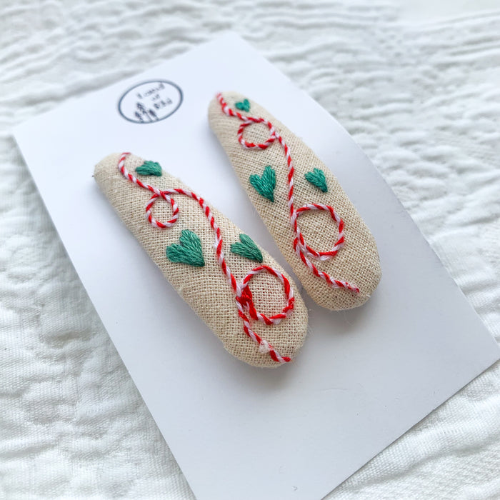 Christmas Vine Hand Embroidery Hair Clips Set of 2