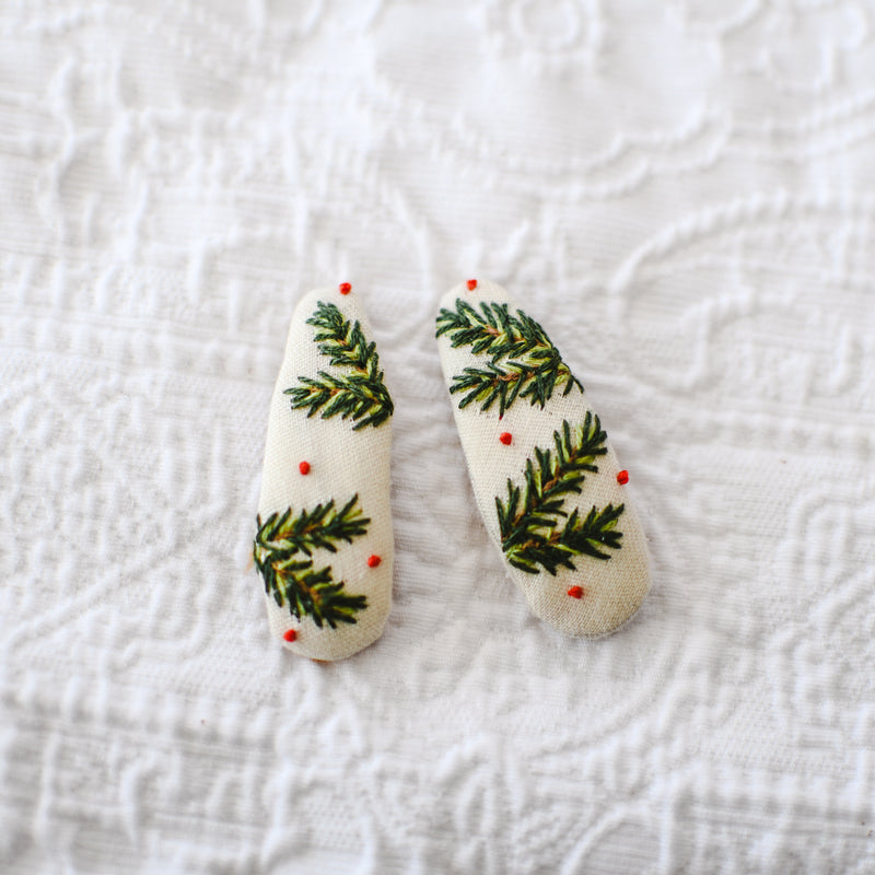 Christmas Tree Hand Embroidery Hair Clips Set of 2