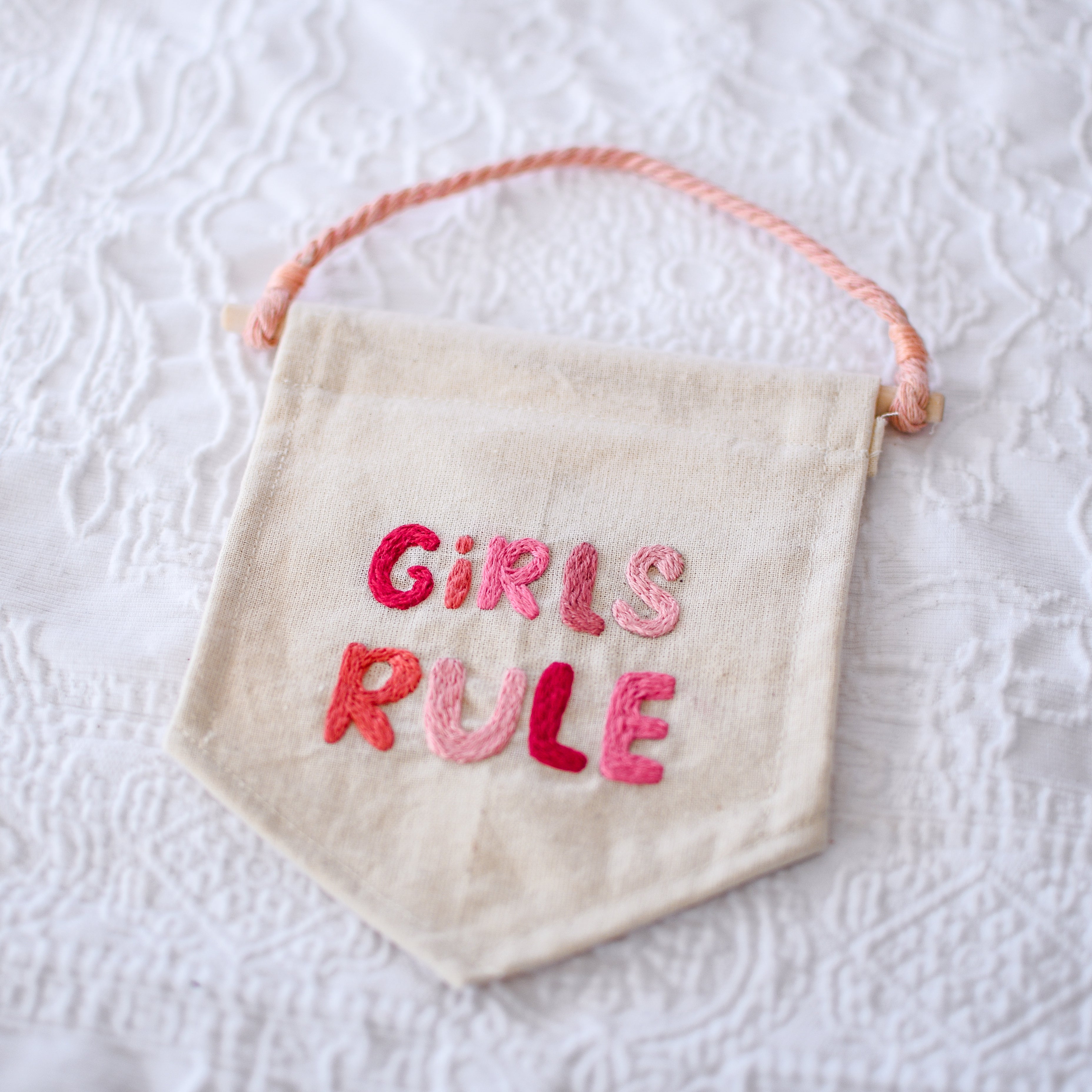 Girls Rule Hand Embroidery Banner