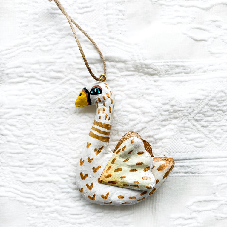 Golden Swam hand painted bird Christmas Ornament